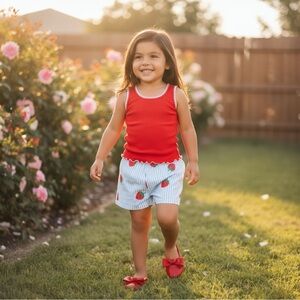 FabKids Strawberry Outfit - Shorts/Top & Bow Flats Bundle Size Small 6/7